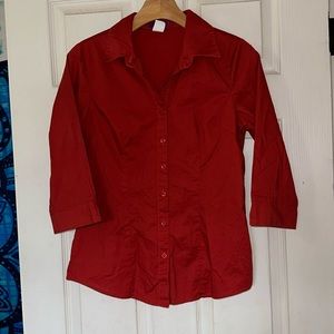 Burnt orange 3/4 sleeve button down fitted dress shirt - slightly stretchy - L?